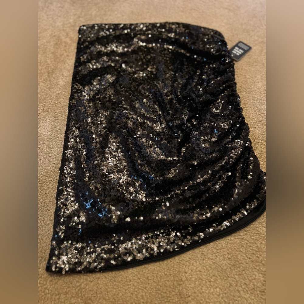 Express High Waisted Sequin Ruched Mini Skirt
